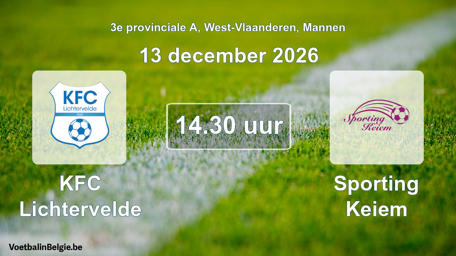 Geplande wedstrijd mannenvoetbal: KFC Lichtervelde - Sporting Keiem (13 december 2026)