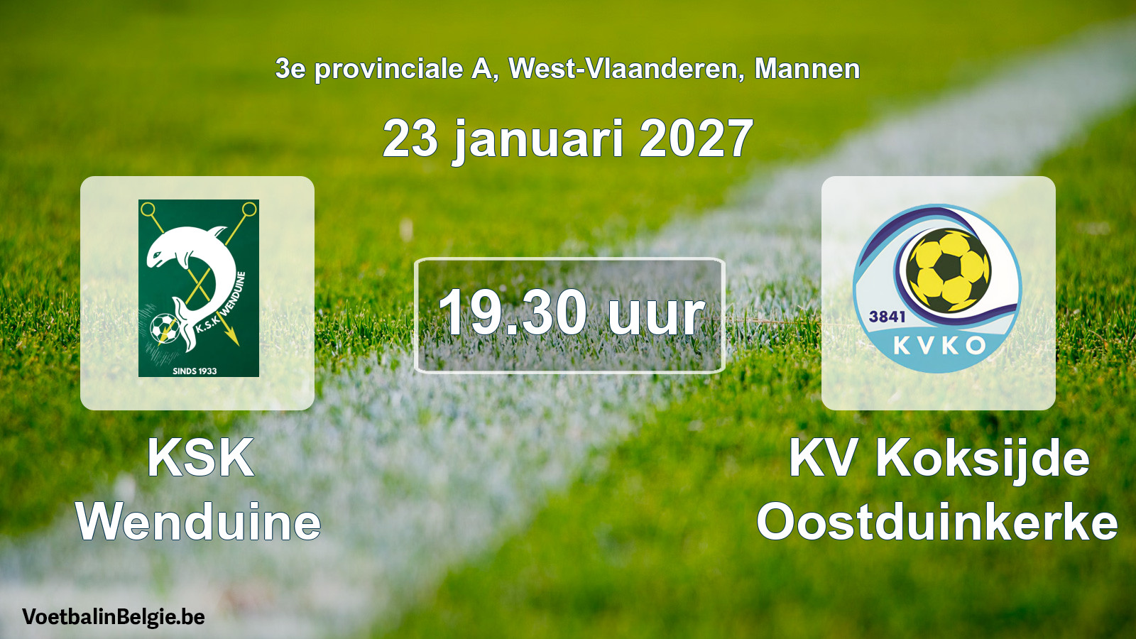 Geplande wedstrijd mannenvoetbal: KSK Wenduine - KV Koksijde Oostduinkerke (23 januari 2027)
