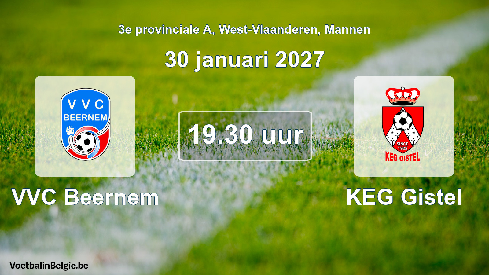 Geplande wedstrijd mannenvoetbal: VVC Beernem - KEG Gistel (30 januari 2027)