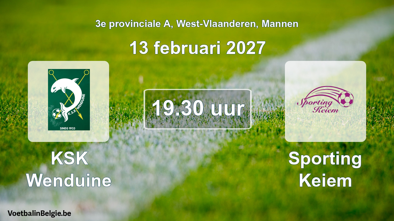 Geplande wedstrijd mannenvoetbal: KSK Wenduine - Sporting Keiem (13 februari 2027)