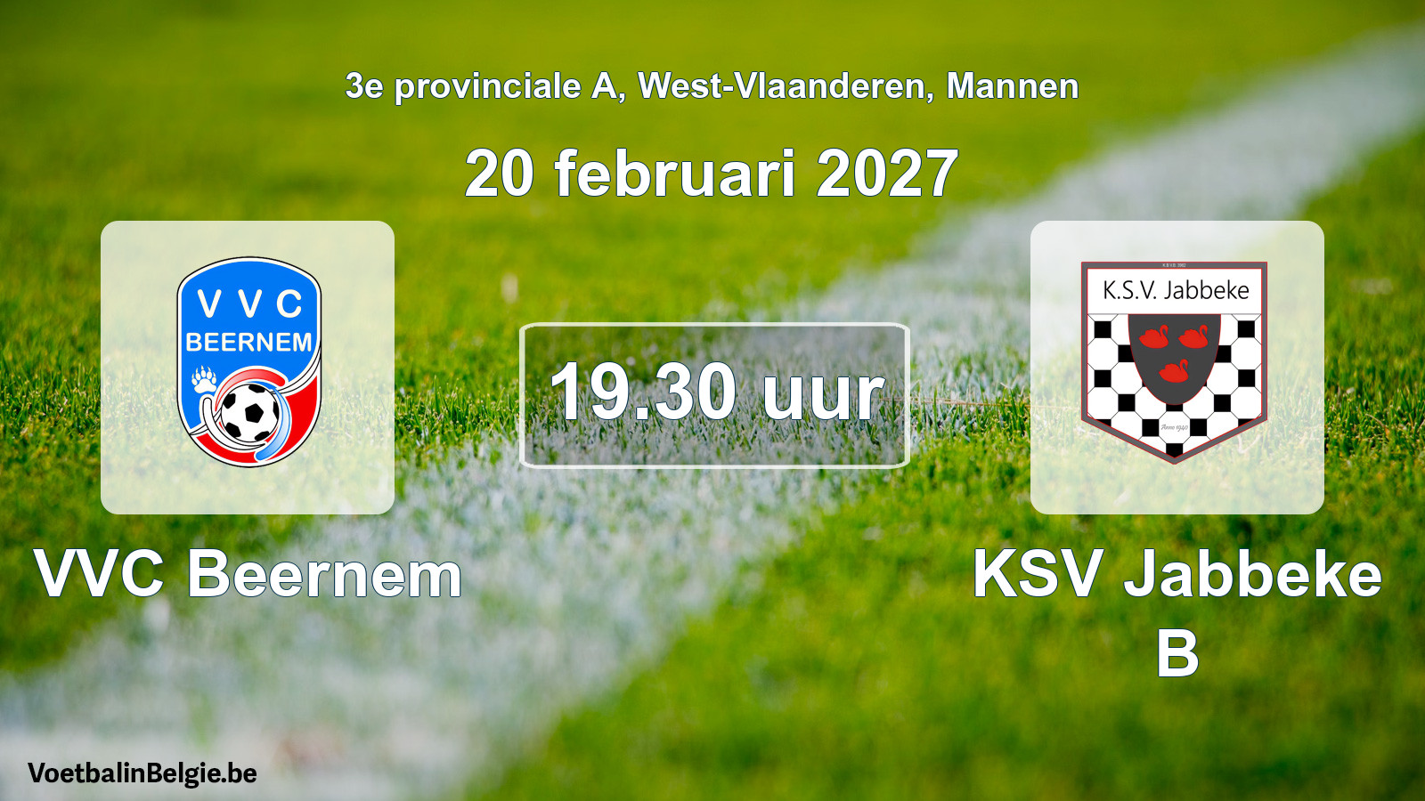 Geplande wedstrijd mannenvoetbal: VVC Beernem - KSV Jabbeke B (20 februari 2027)