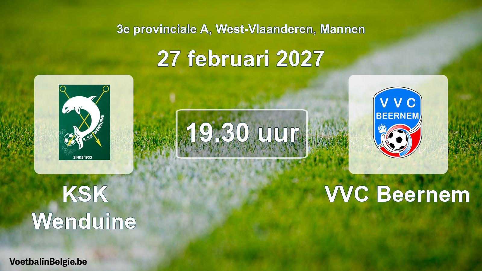 Geplande wedstrijd mannenvoetbal: KSK Wenduine - VVC Beernem (27 februari 2027)