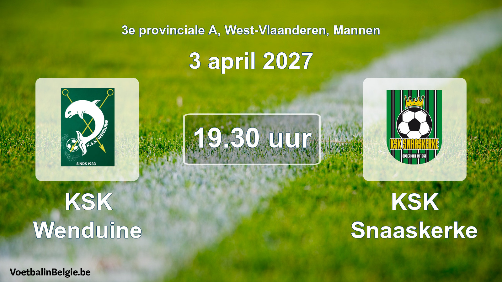 Geplande wedstrijd mannenvoetbal: KSK Wenduine - KSK Snaaskerke (3 april 2027)