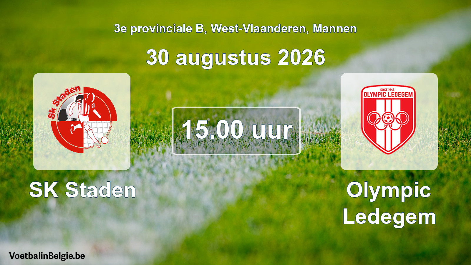 Geplande wedstrijd mannenvoetbal: SK Staden - Olympic Ledegem (30 augustus 2026)