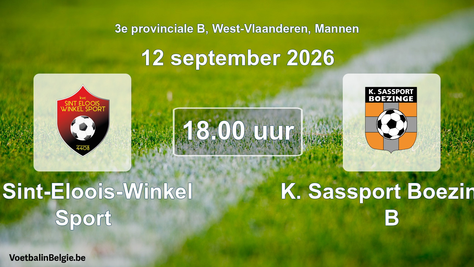 Geplande wedstrijd mannenvoetbal: K. Sint-Eloois-Winkel Sport - K. Sassport Boezinge B (12 september 2026)