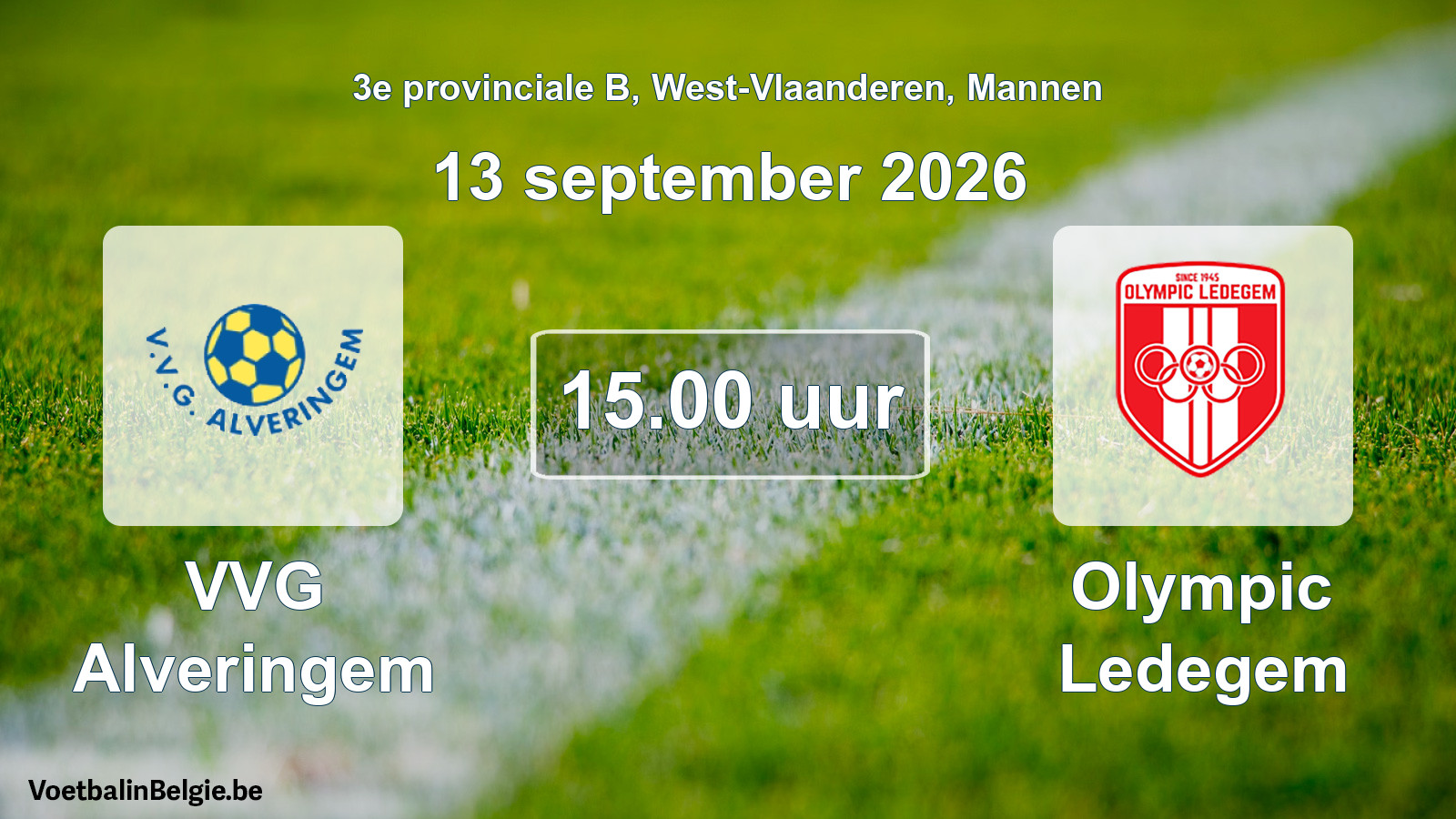 Geplande wedstrijd mannenvoetbal: VVG Alveringem - Olympic Ledegem (13 september 2026)