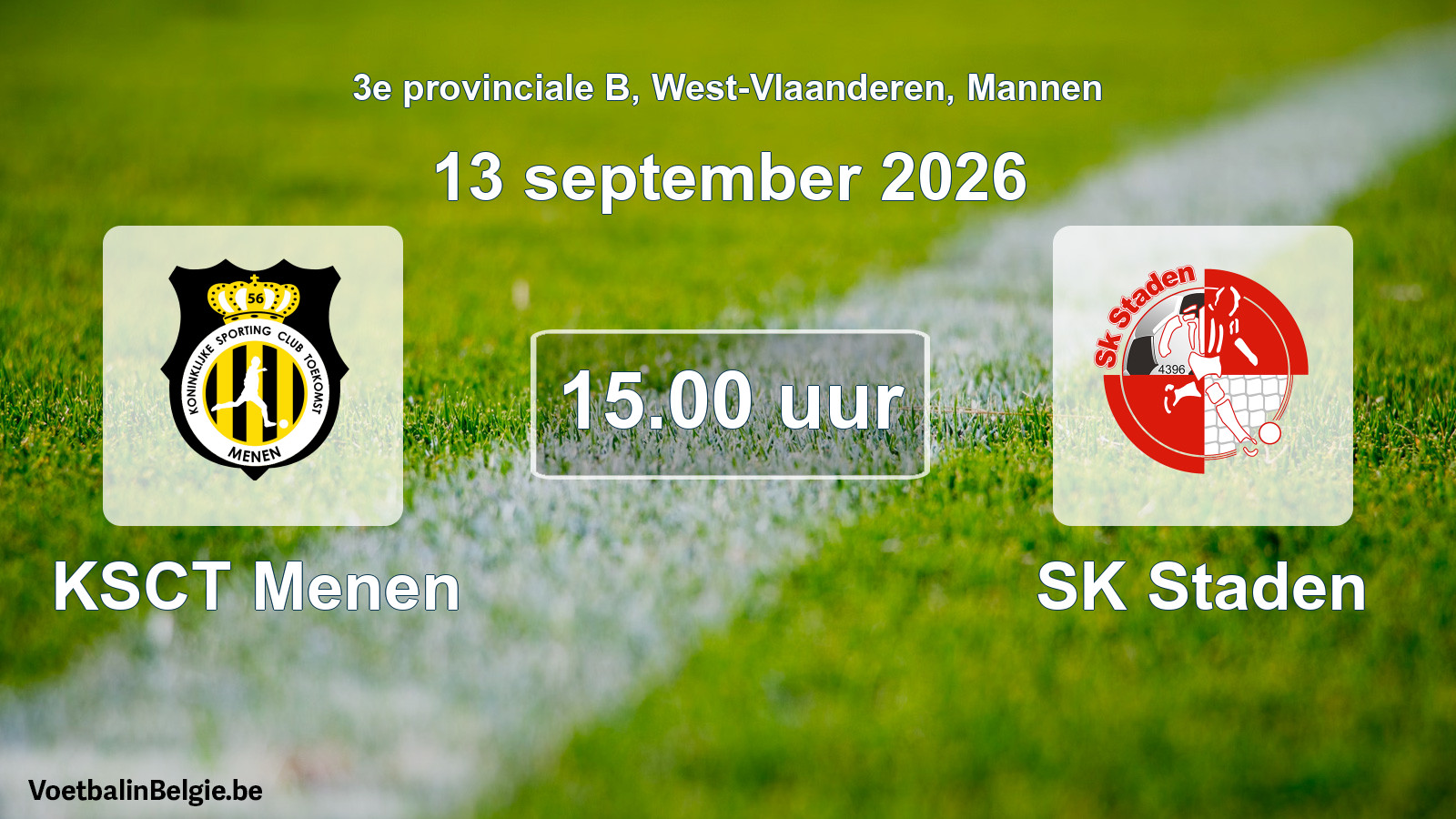 Geplande wedstrijd mannenvoetbal: KSCT Menen - SK Staden (13 september 2026)