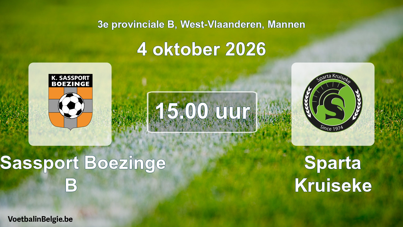 Geplande wedstrijd mannenvoetbal: K. Sassport Boezinge B - Sparta Kruiseke (4 oktober 2026)