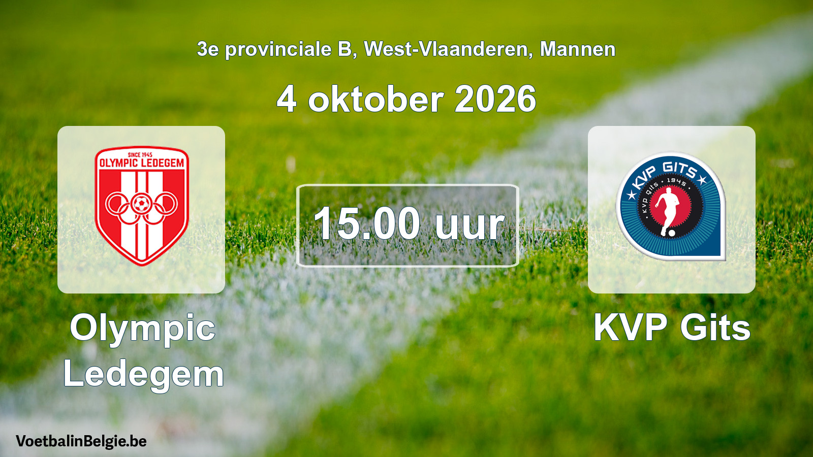 Geplande wedstrijd mannenvoetbal: Olympic Ledegem - KVP Gits (4 oktober 2026)