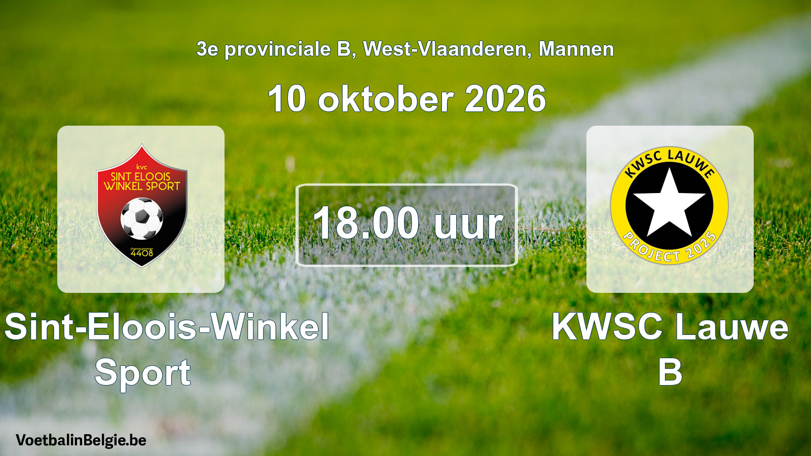 Geplande wedstrijd mannenvoetbal: K. Sint-Eloois-Winkel Sport - KWSC Lauwe B (10 oktober 2026)
