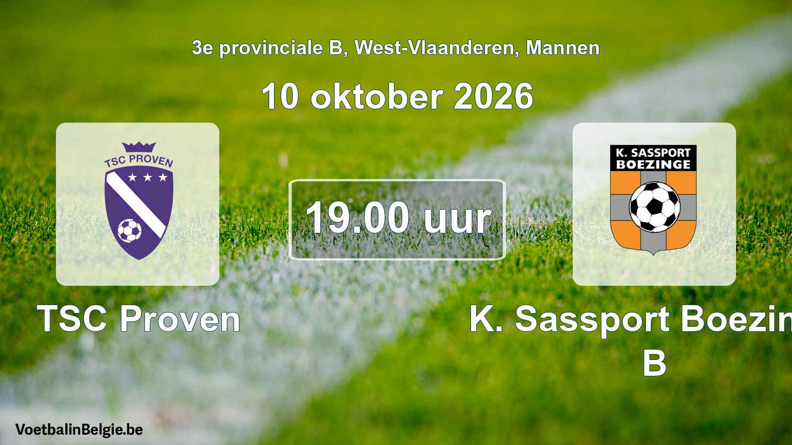 Geplande wedstrijd mannenvoetbal: TSC Proven - K. Sassport Boezinge B (10 oktober 2026)