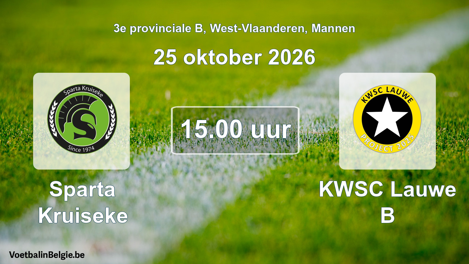 Geplande wedstrijd mannenvoetbal: Sparta Kruiseke - KWSC Lauwe B (25 oktober 2026)