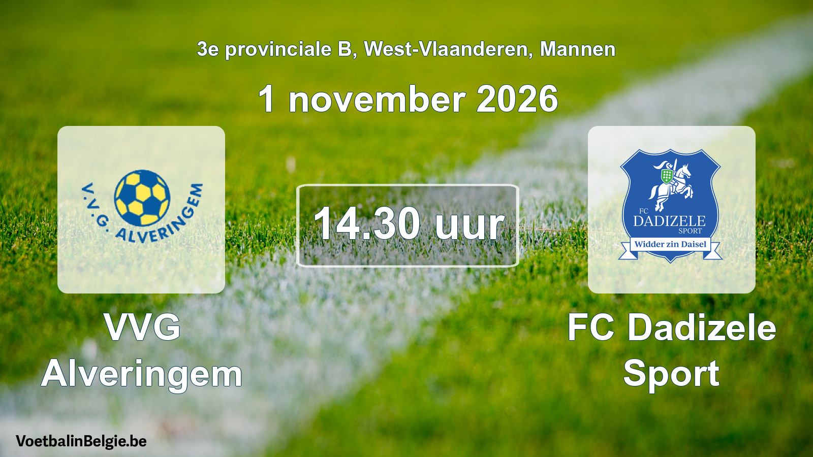 Geplande wedstrijd mannenvoetbal: VVG Alveringem - FC Dadizele Sport (1 november 2026)