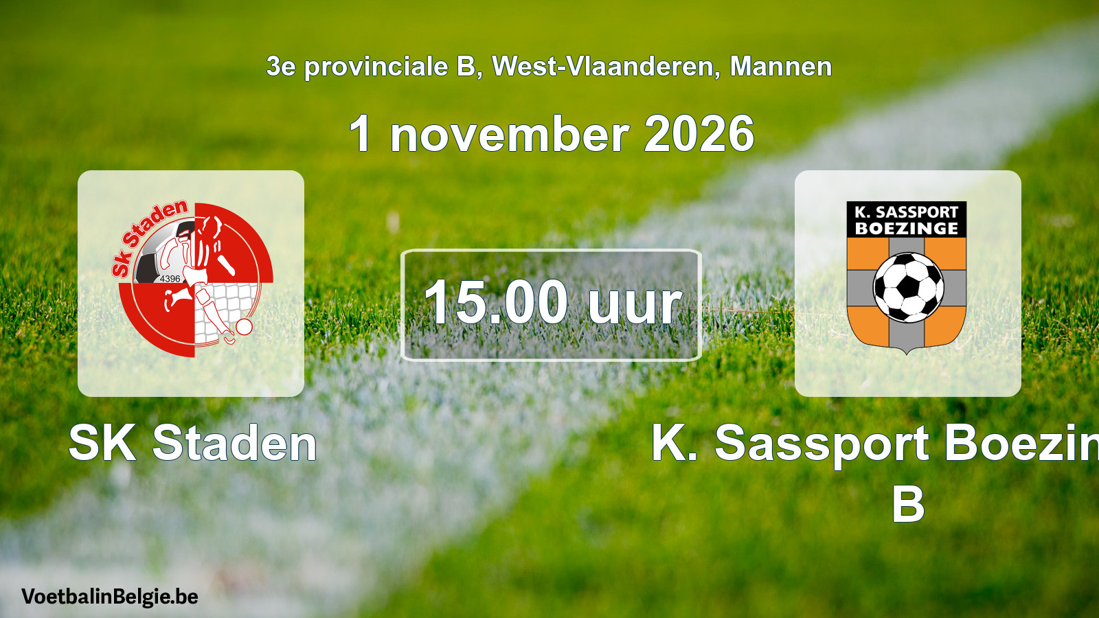 Geplande wedstrijd mannenvoetbal: SK Staden - K. Sassport Boezinge B (1 november 2026)