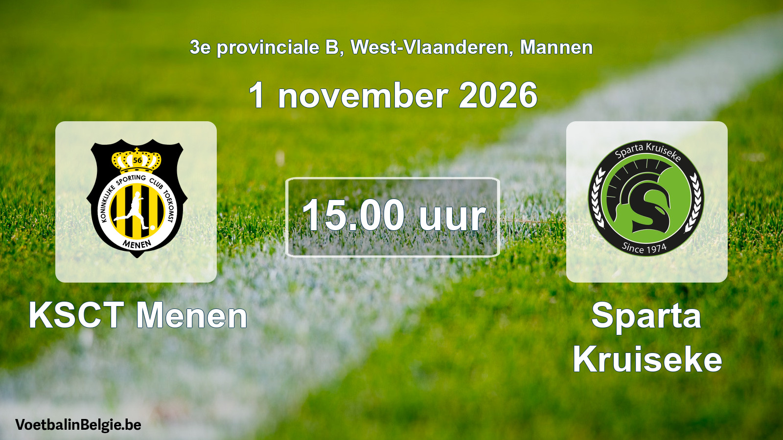Geplande wedstrijd mannenvoetbal: KSCT Menen - Sparta Kruiseke (1 november 2026)