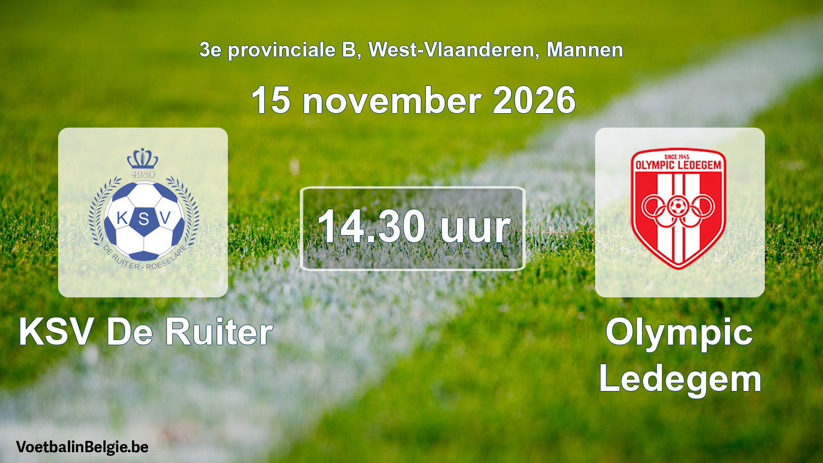 Geplande wedstrijd mannenvoetbal: KSV De Ruiter - Olympic Ledegem (15 november 2026)