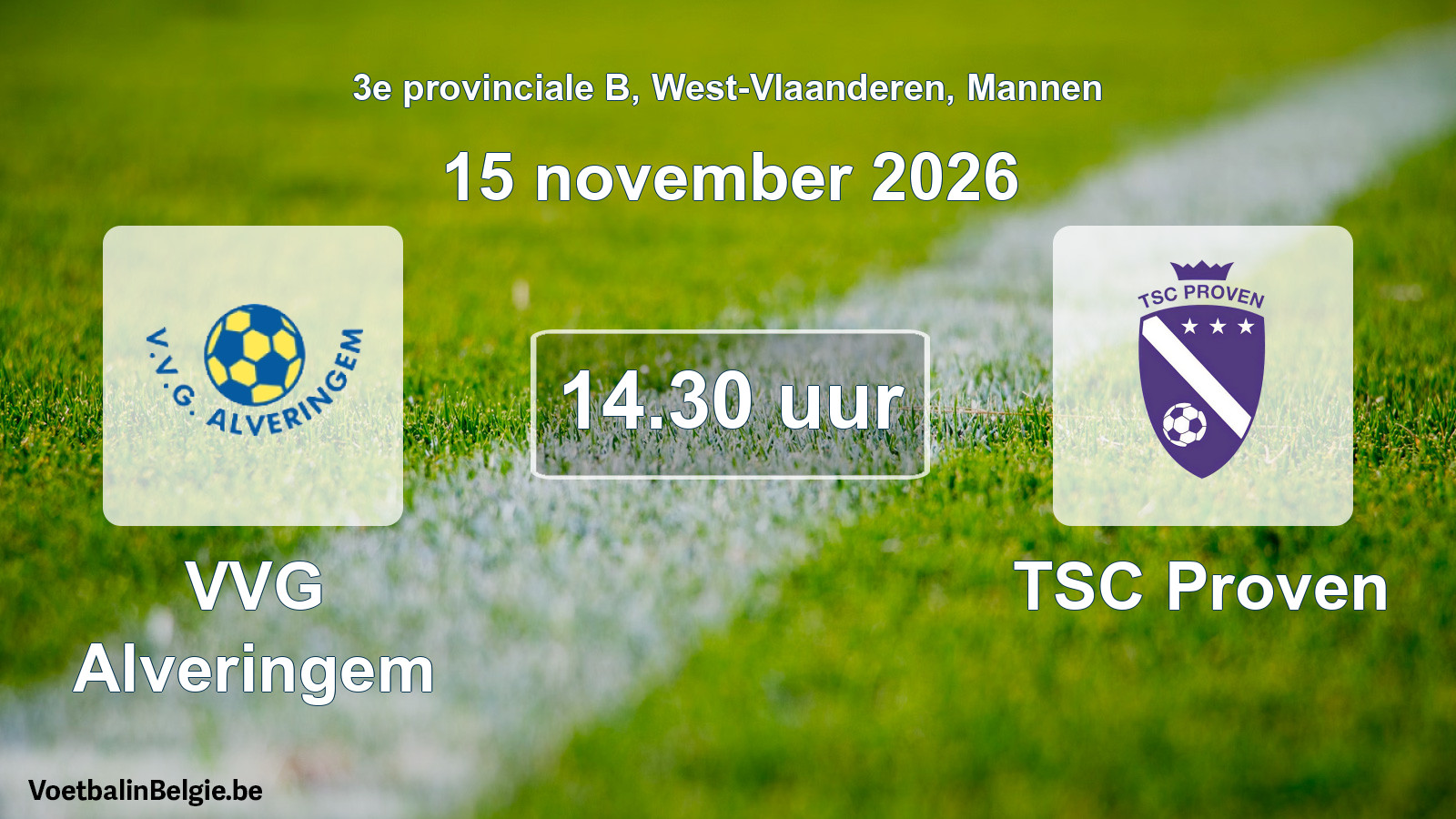 Geplande wedstrijd mannenvoetbal: VVG Alveringem - TSC Proven (15 november 2026)