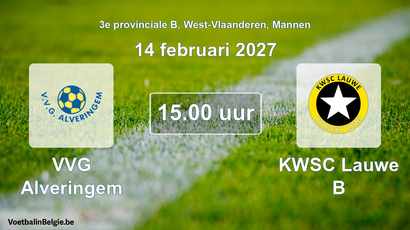 Geplande wedstrijd mannenvoetbal: VVG Alveringem - KWSC Lauwe B (14 februari 2027)