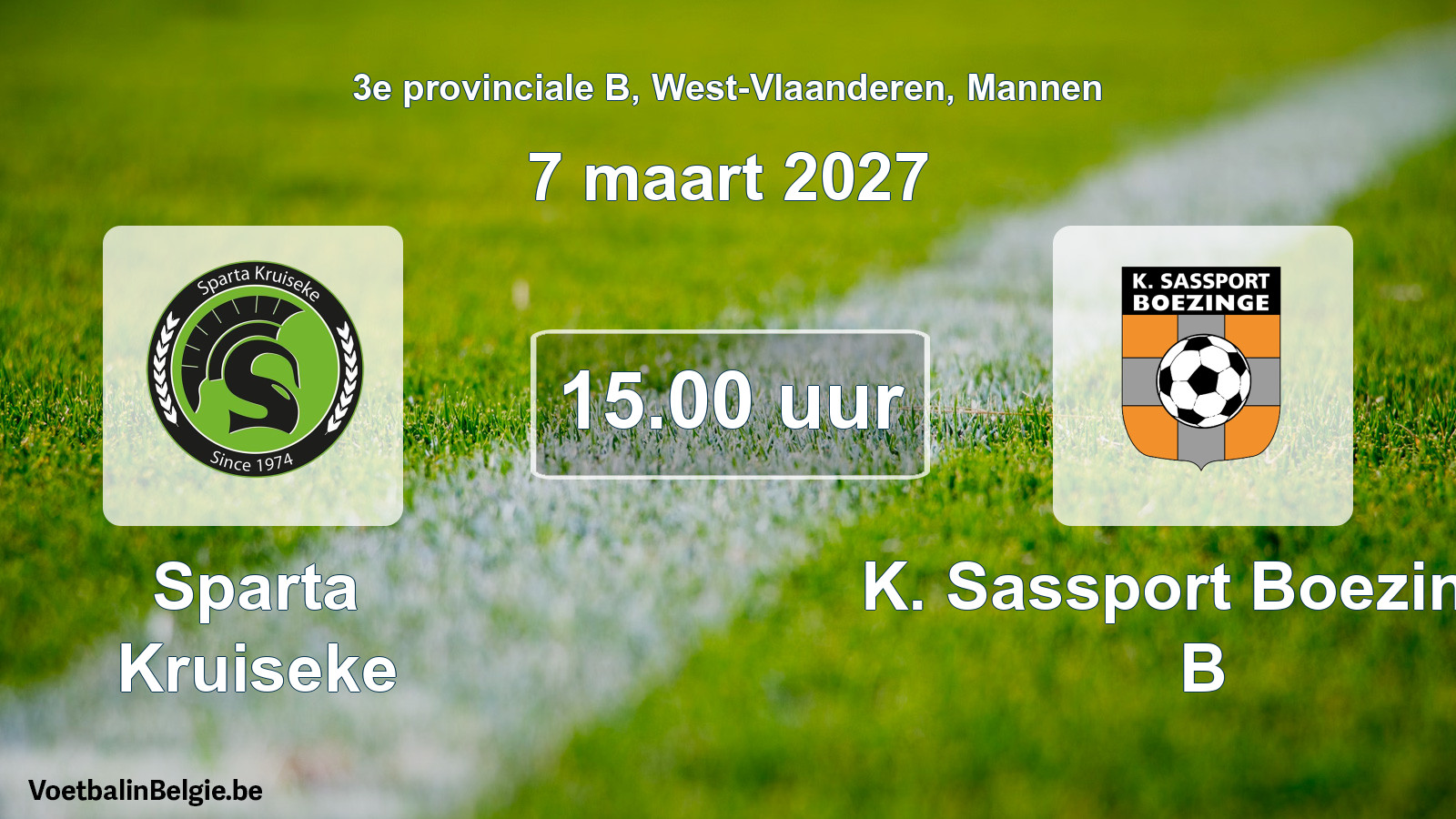 Geplande wedstrijd mannenvoetbal: Sparta Kruiseke - K. Sassport Boezinge B (7 maart 2027)