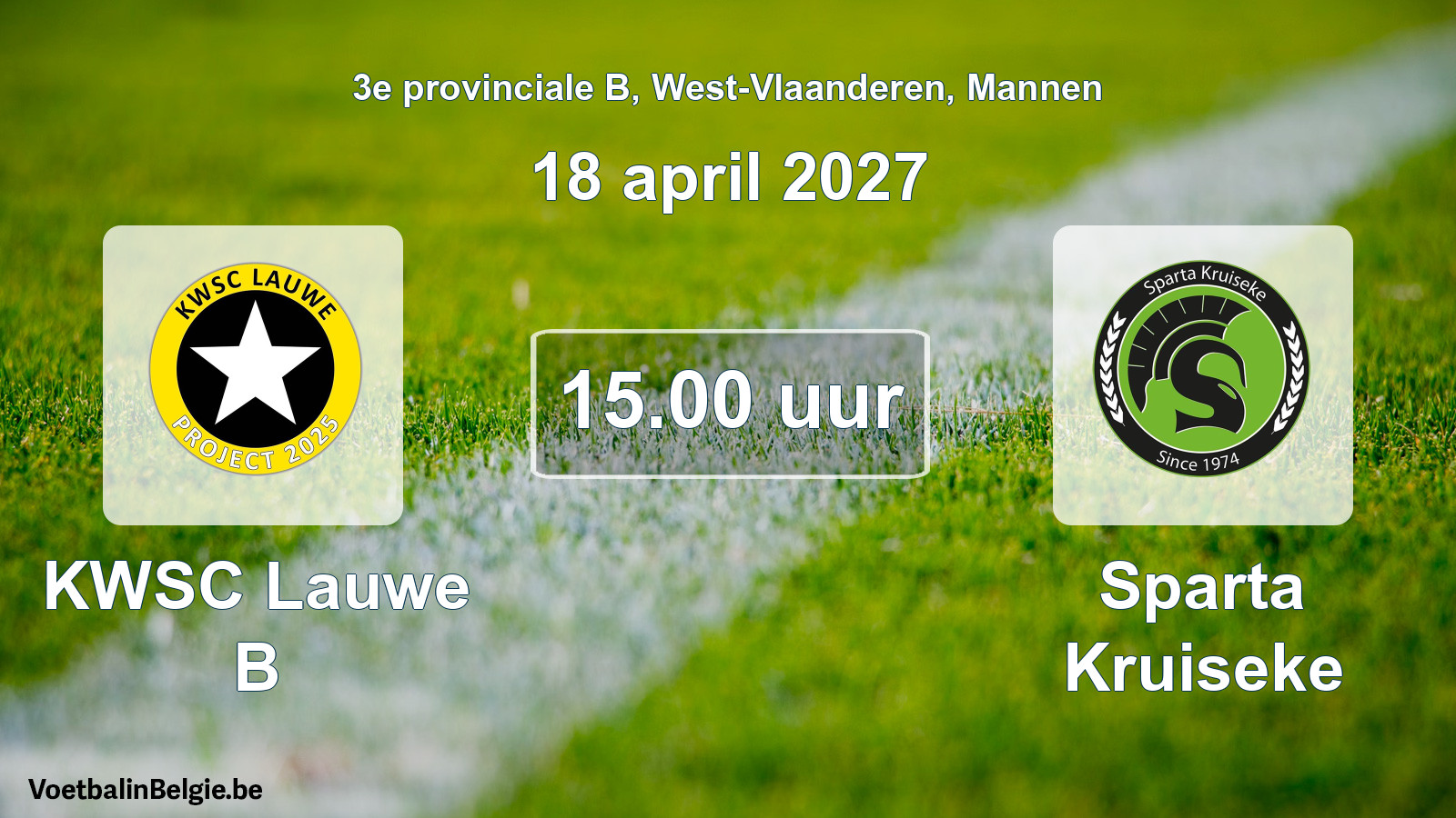 Geplande wedstrijd mannenvoetbal: KWSC Lauwe B - Sparta Kruiseke (18 april 2027)