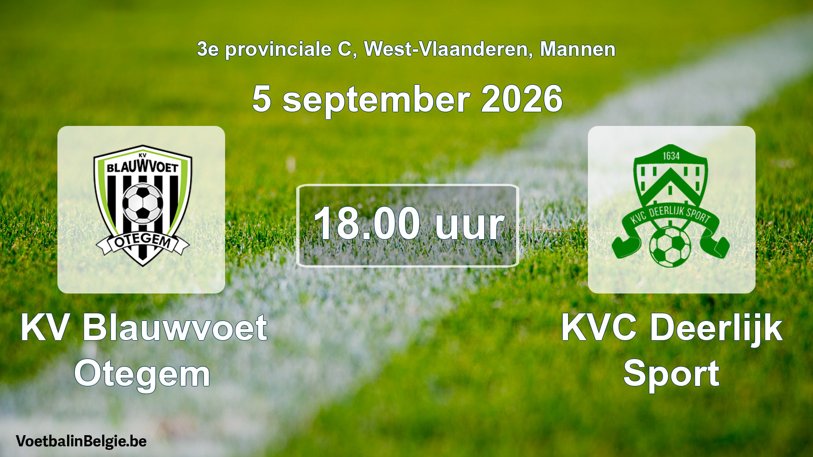 Geplande wedstrijd mannenvoetbal: KV Blauwvoet Otegem - KVC Deerlijk Sport (5 september 2026)
