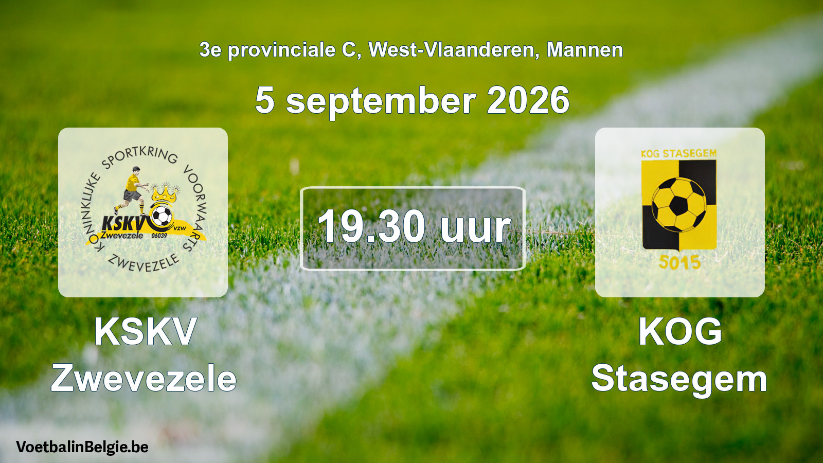 Geplande wedstrijd mannenvoetbal: KSKV Zwevezele - KOG Stasegem (5 september 2026)