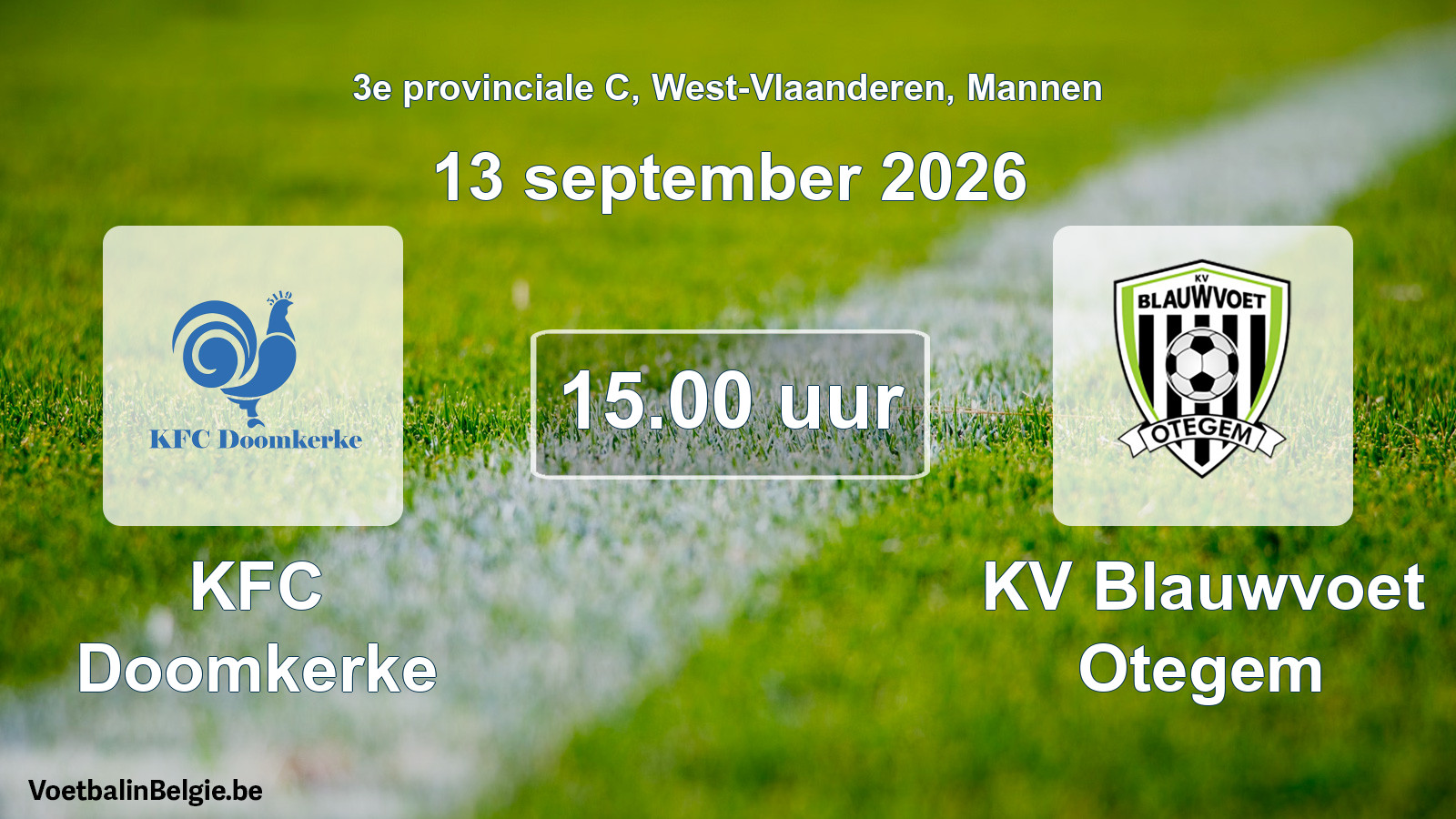 Geplande wedstrijd mannenvoetbal: KFC Doomkerke - KV Blauwvoet Otegem (13 september 2026)