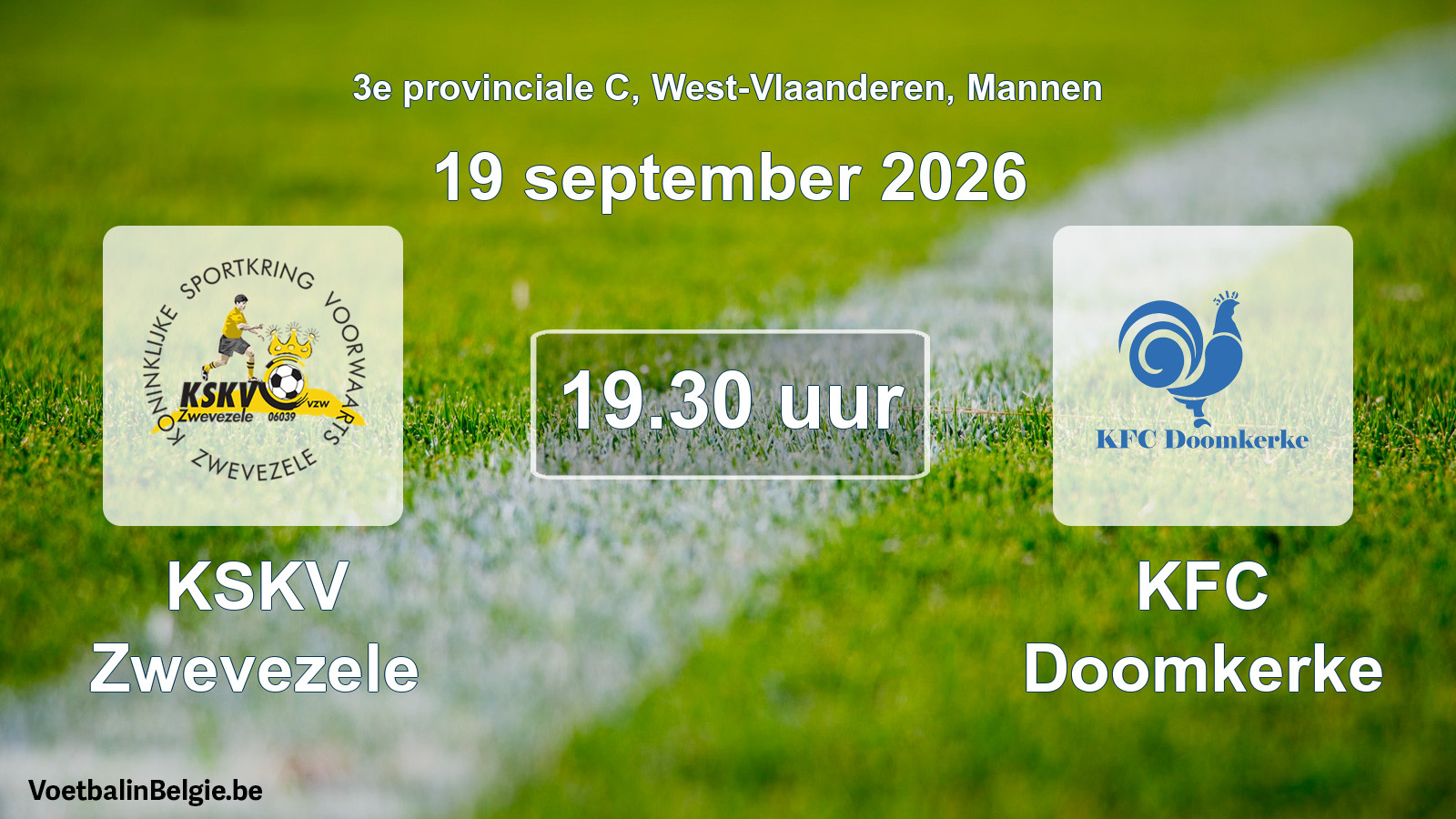 Geplande wedstrijd mannenvoetbal: KSKV Zwevezele - KFC Doomkerke (19 september 2026)