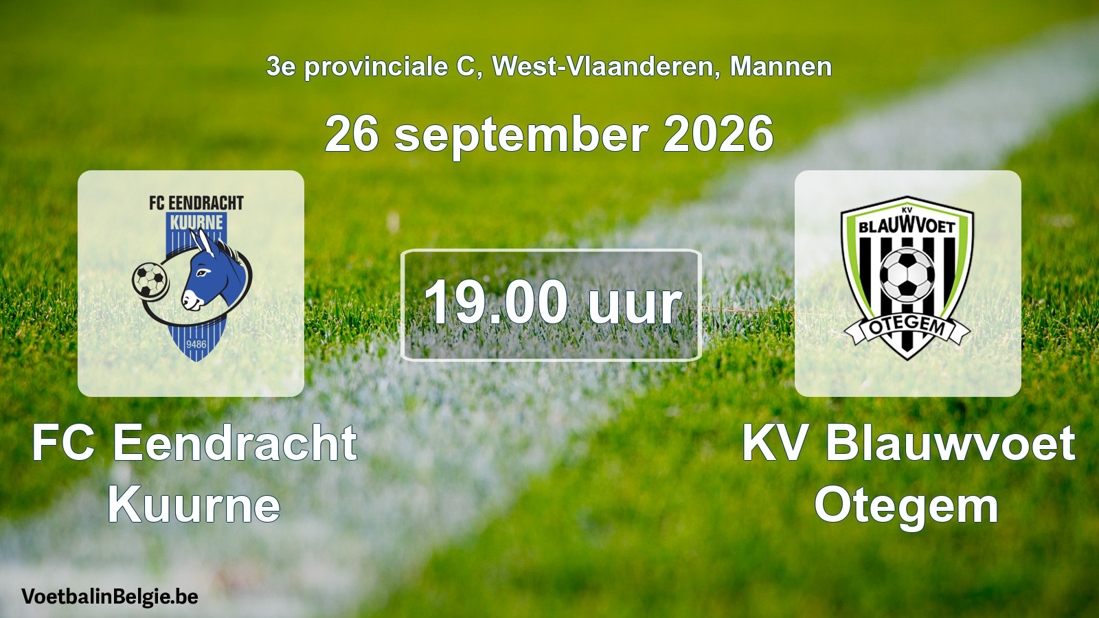 Geplande wedstrijd mannenvoetbal: FC Eendracht Kuurne - KV Blauwvoet Otegem (26 september 2026)