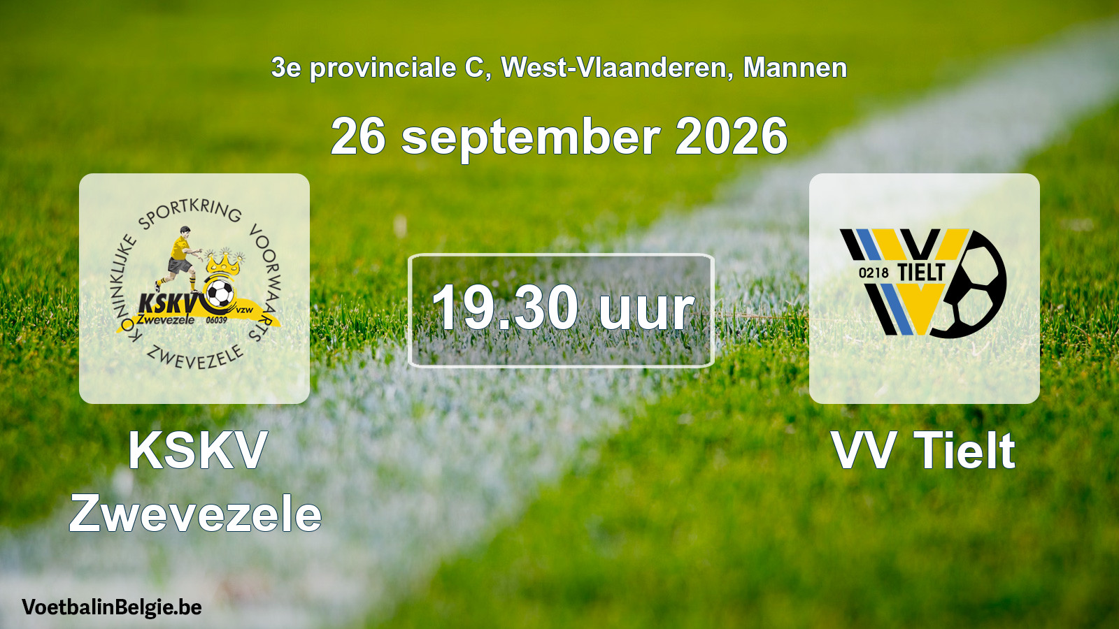 Geplande wedstrijd mannenvoetbal: KSKV Zwevezele - VV Tielt (26 september 2026)