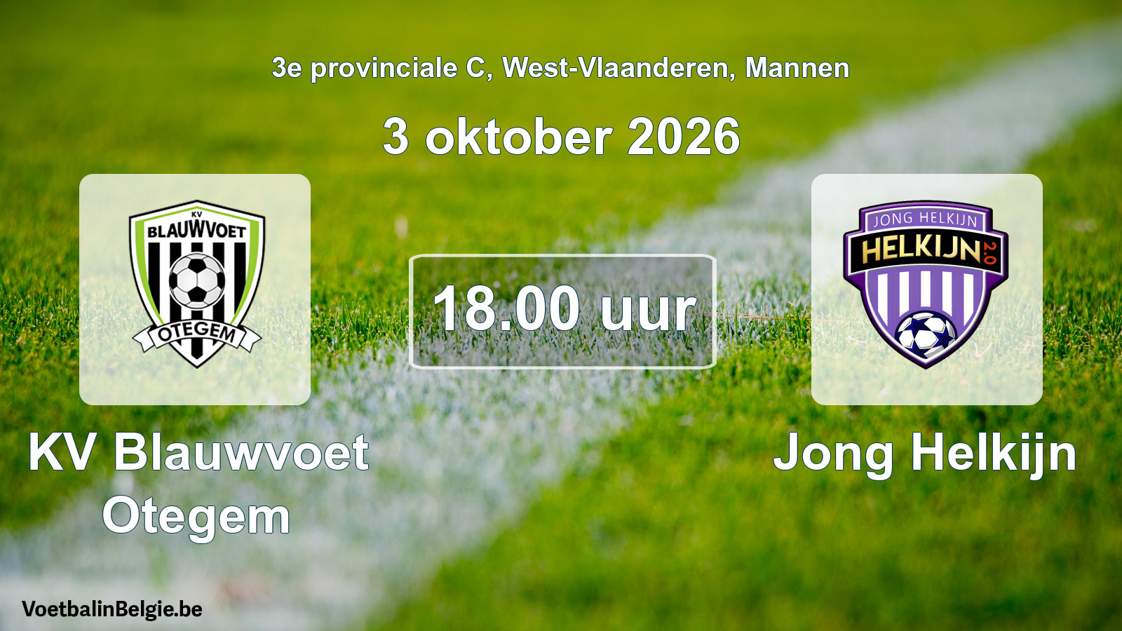Geplande wedstrijd mannenvoetbal: KV Blauwvoet Otegem - Jong Helkijn (3 oktober 2026)