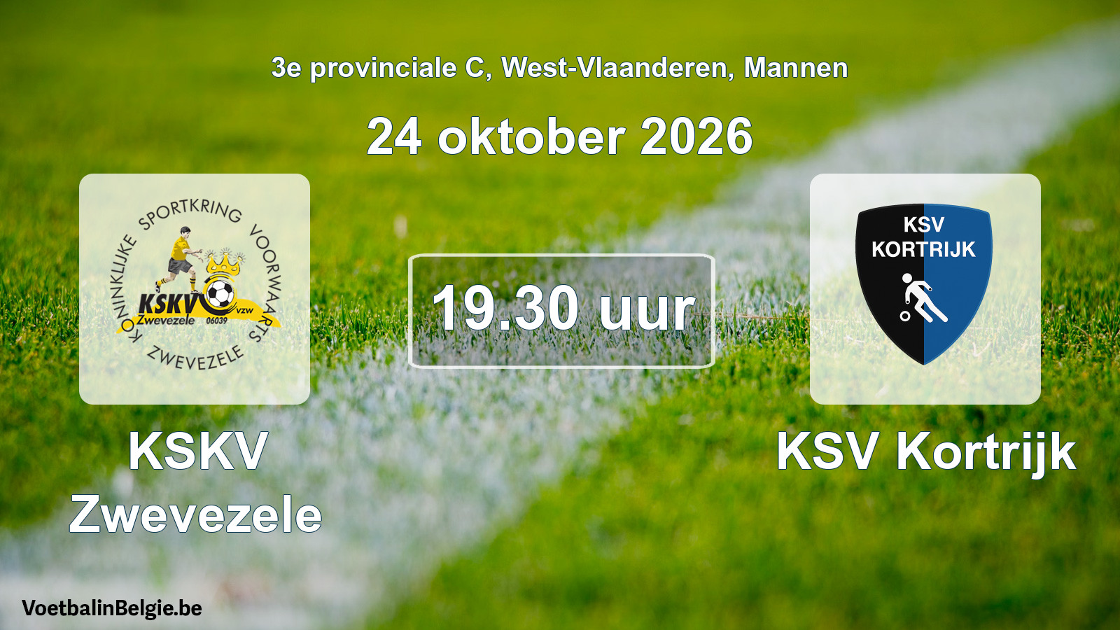 Geplande wedstrijd mannenvoetbal: KSKV Zwevezele - KSV Kortrijk (24 oktober 2026)
