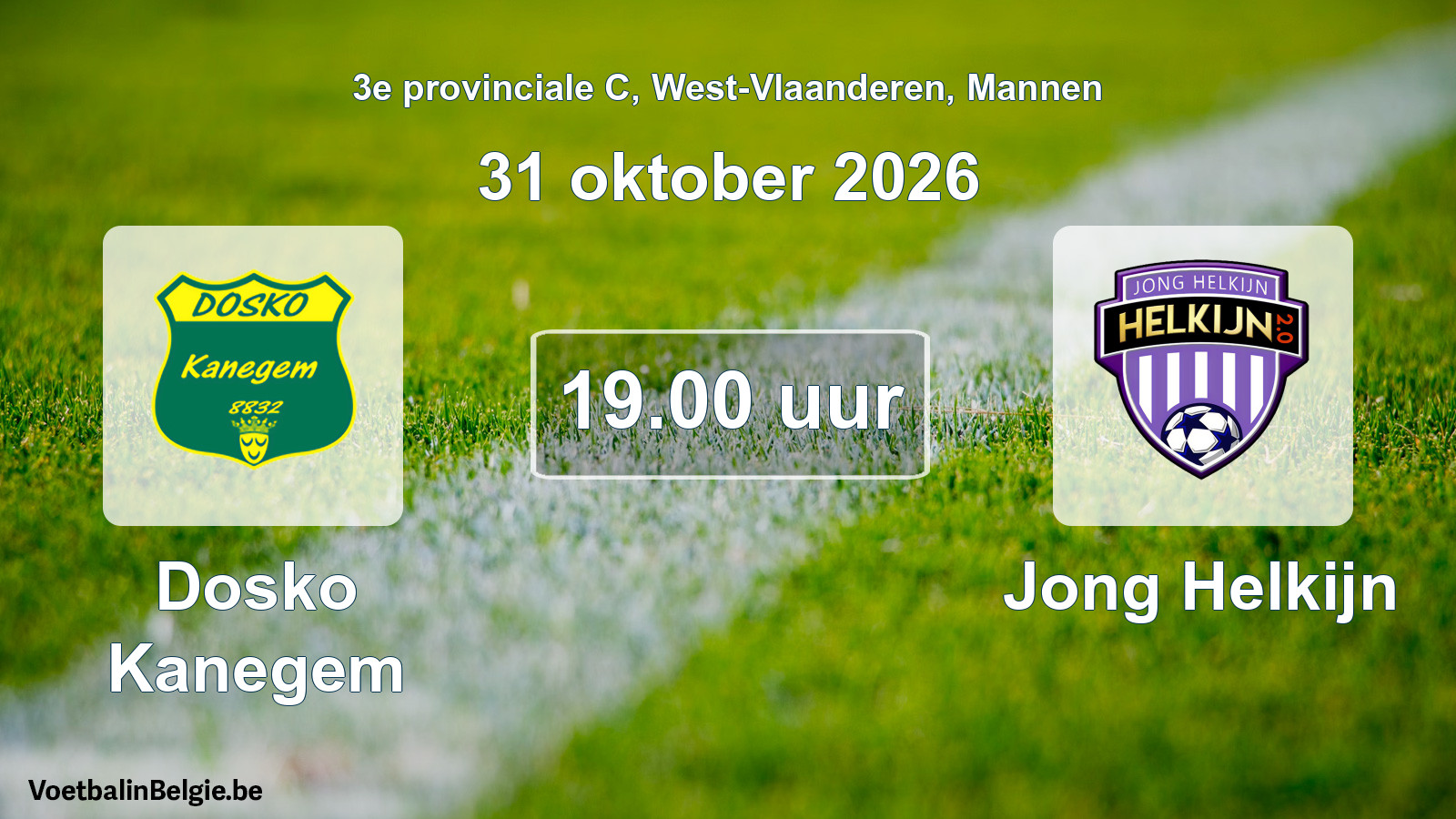 Geplande wedstrijd mannenvoetbal: Dosko Kanegem - Jong Helkijn (31 oktober 2026)