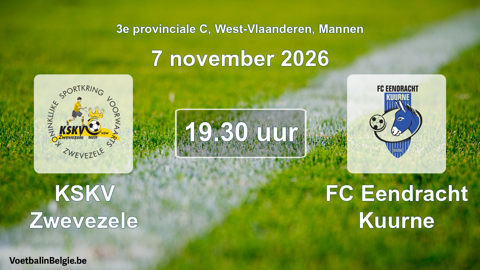 Geplande wedstrijd mannenvoetbal: KSKV Zwevezele - FC Eendracht Kuurne (7 november 2026)