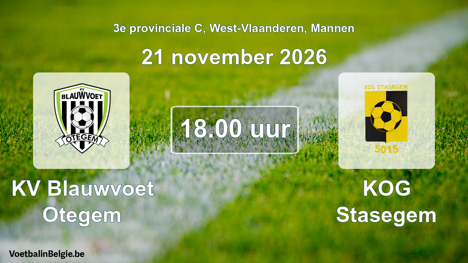 Geplande wedstrijd mannenvoetbal: KV Blauwvoet Otegem - KOG Stasegem (21 november 2026)