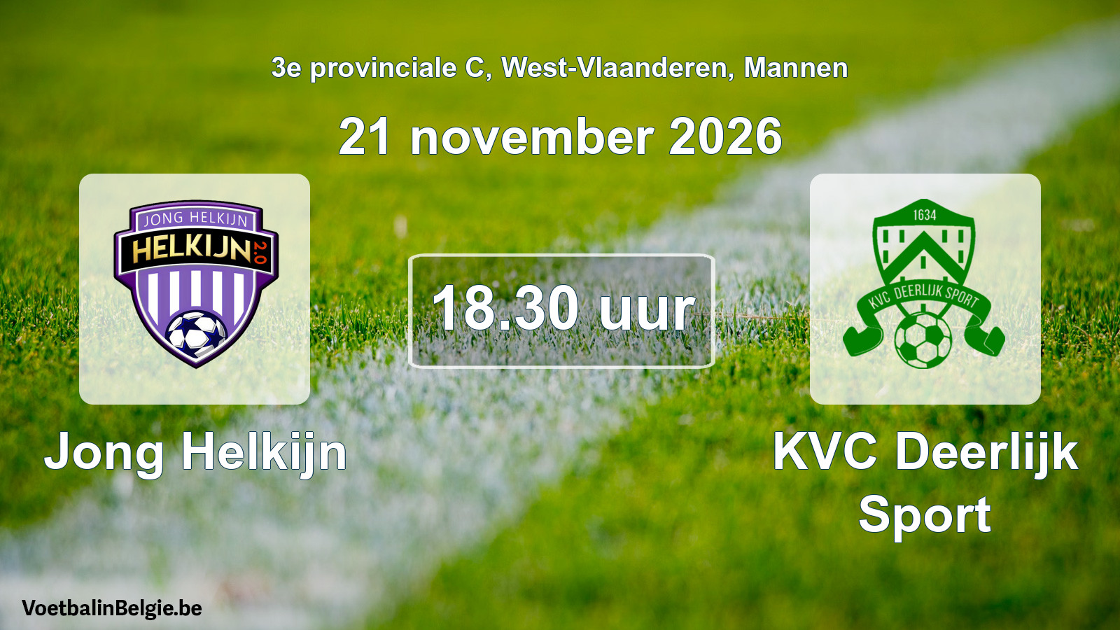 Geplande wedstrijd mannenvoetbal: Jong Helkijn - KVC Deerlijk Sport (21 november 2026)