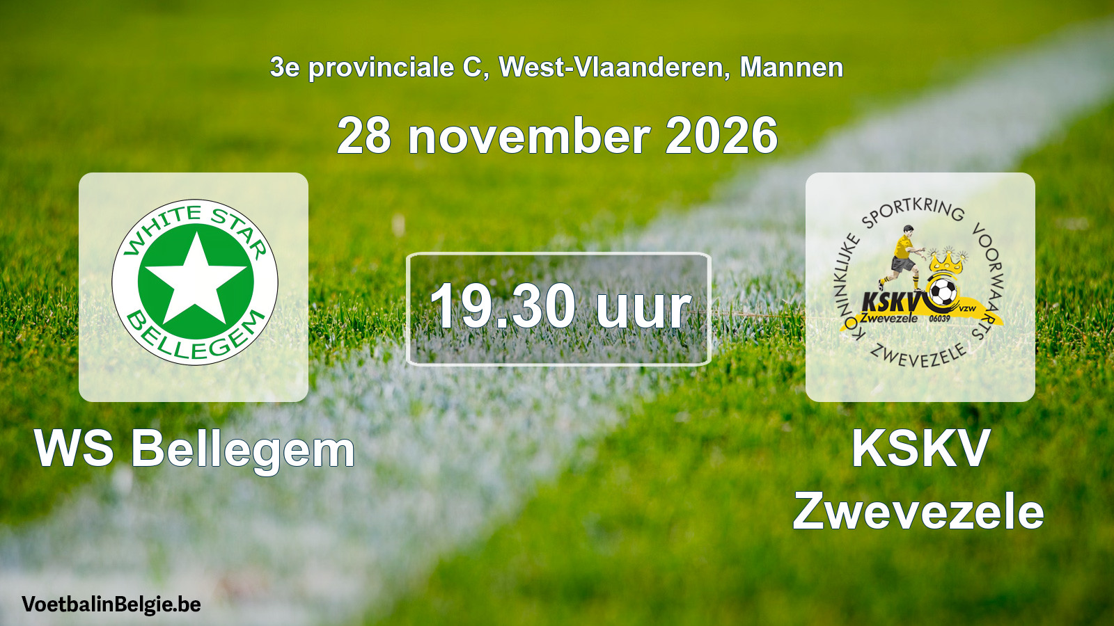 Geplande wedstrijd mannenvoetbal: WS Bellegem - KSKV Zwevezele (28 november 2026)