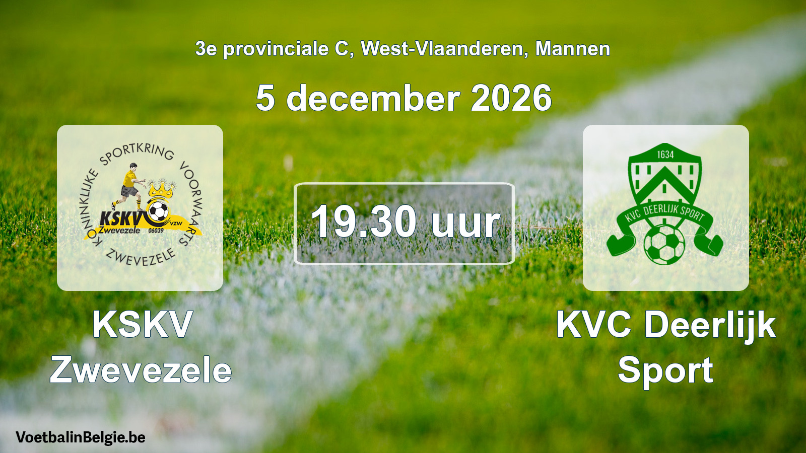 Geplande wedstrijd mannenvoetbal: KSKV Zwevezele - KVC Deerlijk Sport (5 december 2026)
