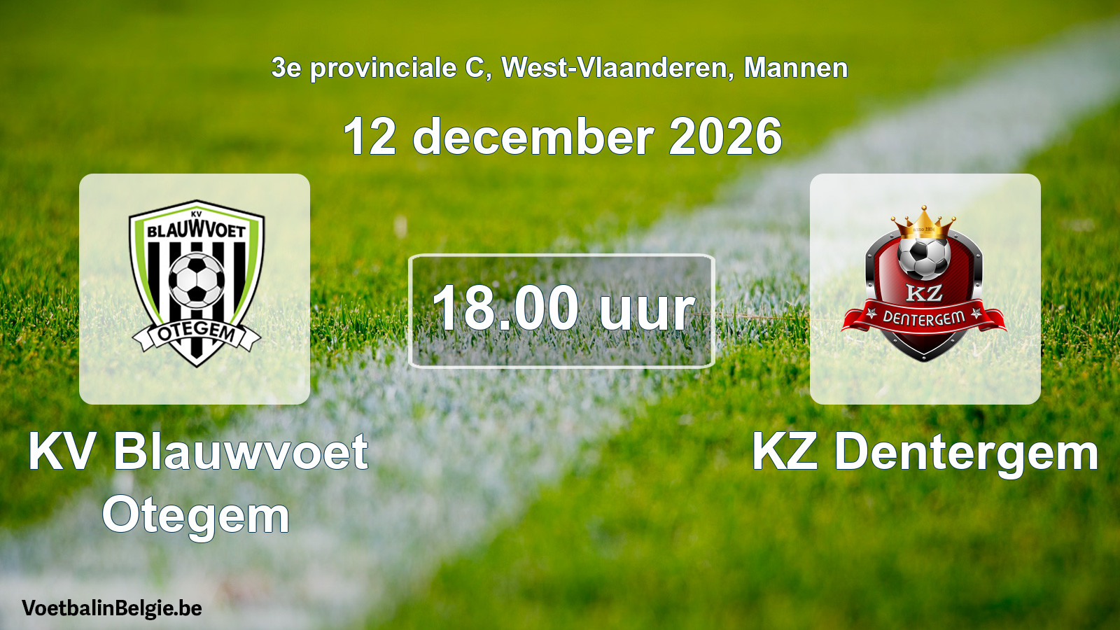 Geplande wedstrijd mannenvoetbal: KV Blauwvoet Otegem - KZ Dentergem (12 december 2026)