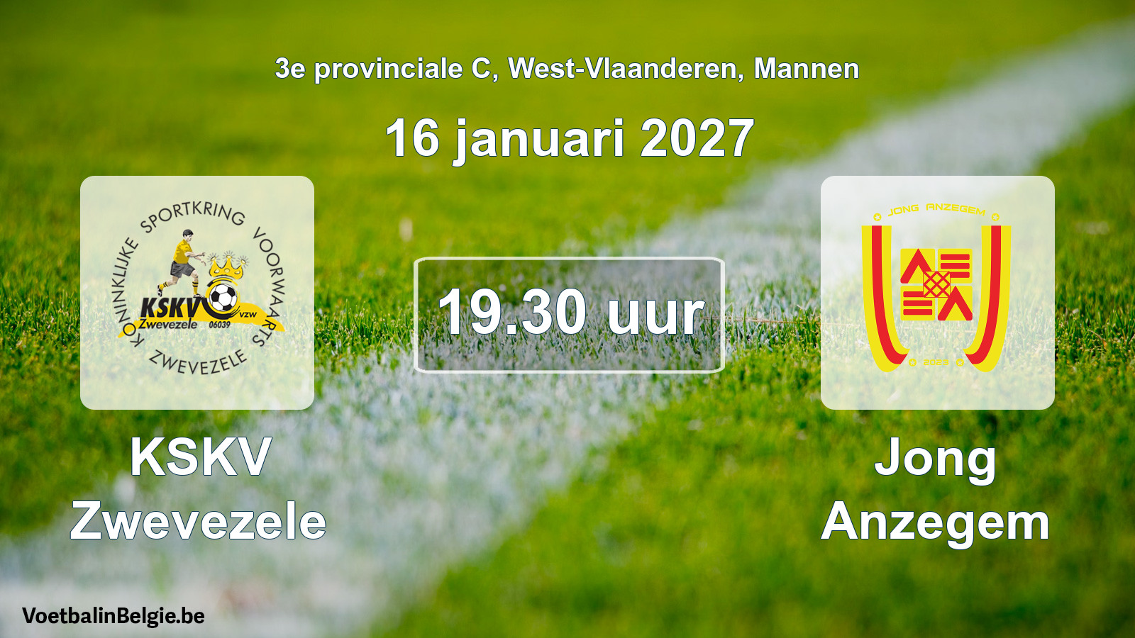 Geplande wedstrijd mannenvoetbal: KSKV Zwevezele - Jong Anzegem (16 januari 2027)