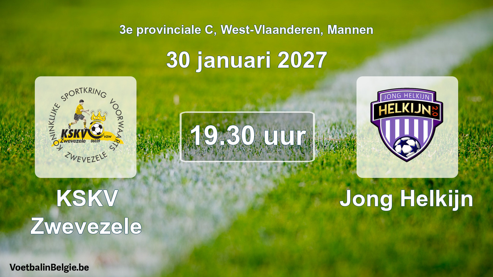 Geplande wedstrijd mannenvoetbal: KSKV Zwevezele - Jong Helkijn (30 januari 2027)