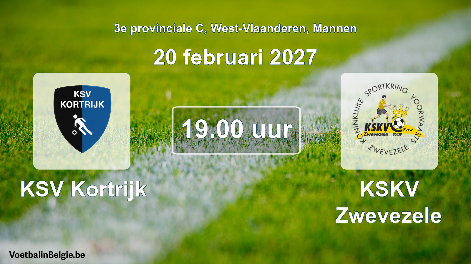 Geplande wedstrijd mannenvoetbal: KSV Kortrijk - KSKV Zwevezele (20 februari 2027)