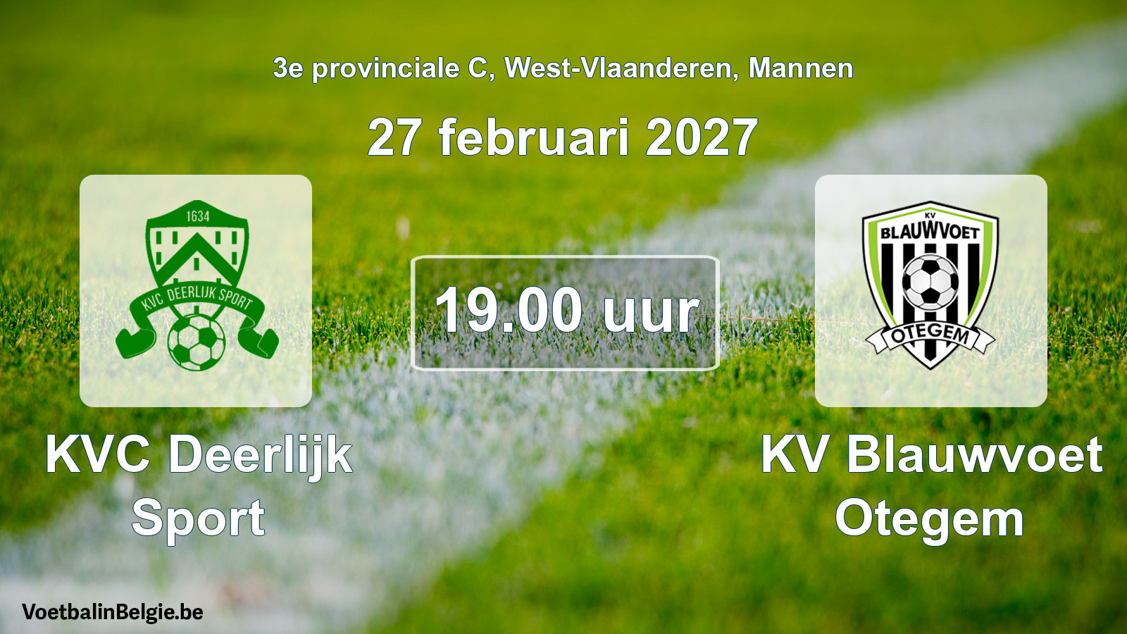 Geplande wedstrijd mannenvoetbal: KVC Deerlijk Sport - KV Blauwvoet Otegem (27 februari 2027)