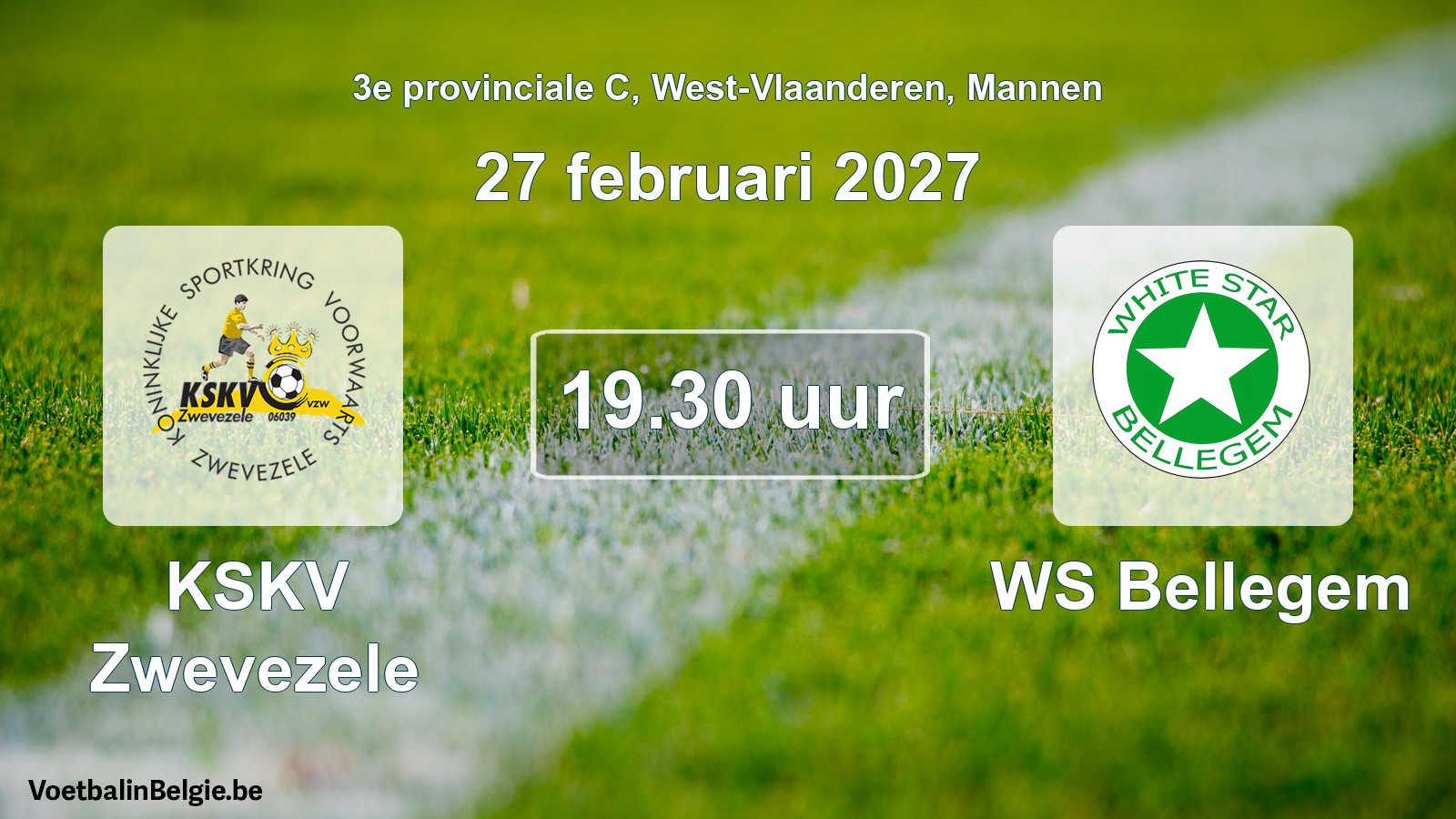 Geplande wedstrijd mannenvoetbal: KSKV Zwevezele - WS Bellegem (27 februari 2027)
