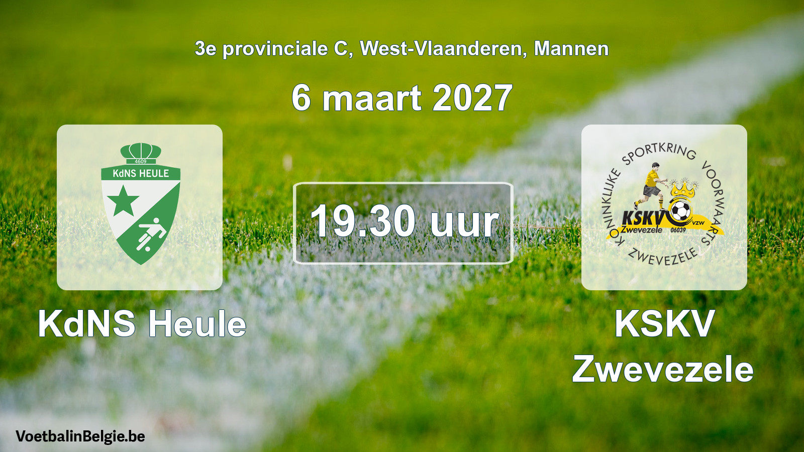 Geplande wedstrijd mannenvoetbal: KdNS Heule - KSKV Zwevezele (6 maart 2027)