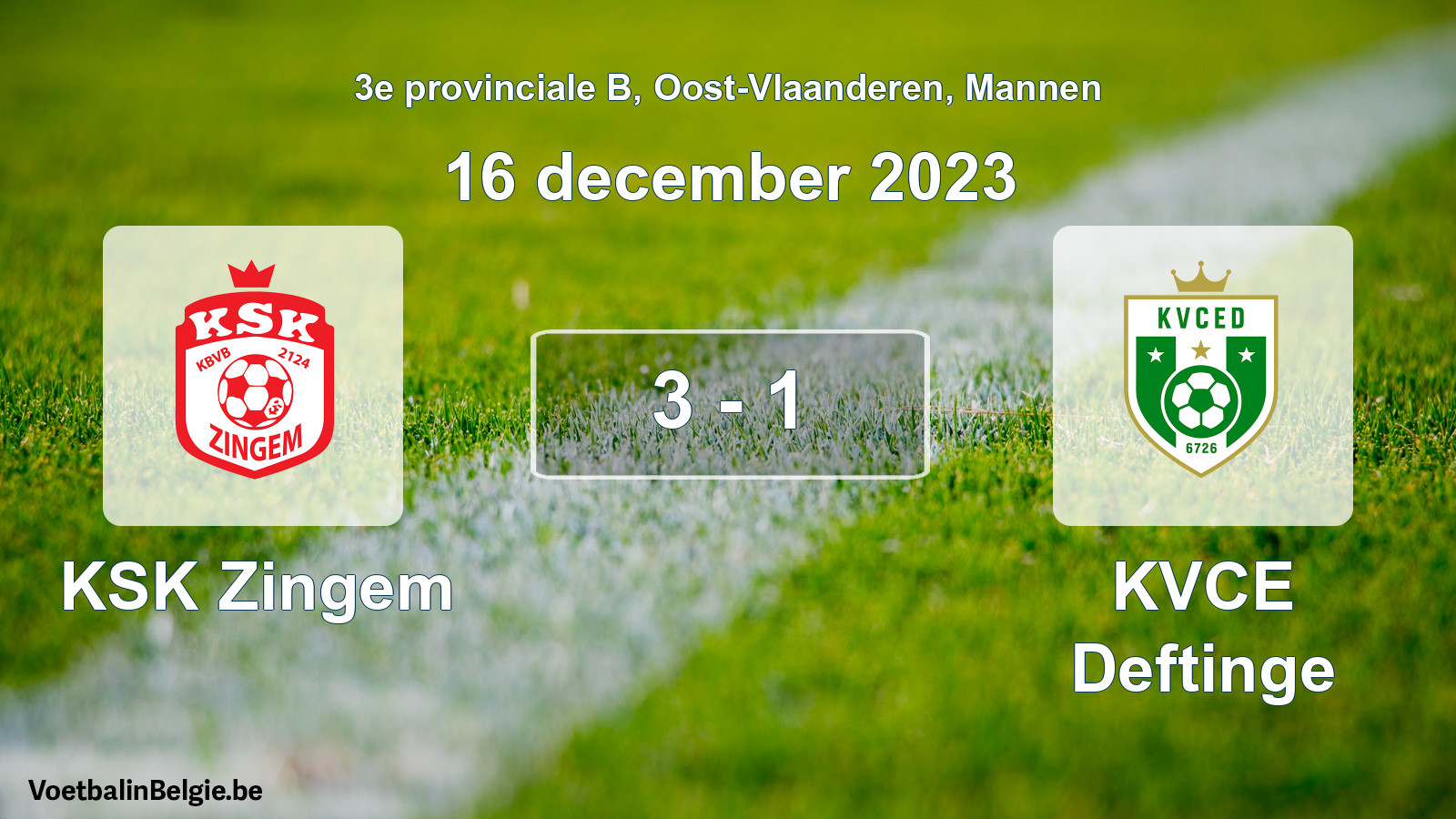 Gespeelde wedstrijd mannenvoetbal: KSK Zingem - KVCE Deftinge 3 - 1 (16 december 2023)