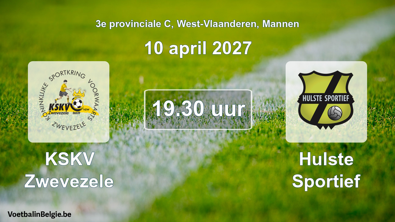 Geplande wedstrijd mannenvoetbal: KSKV Zwevezele - Hulste Sportief (10 april 2027)