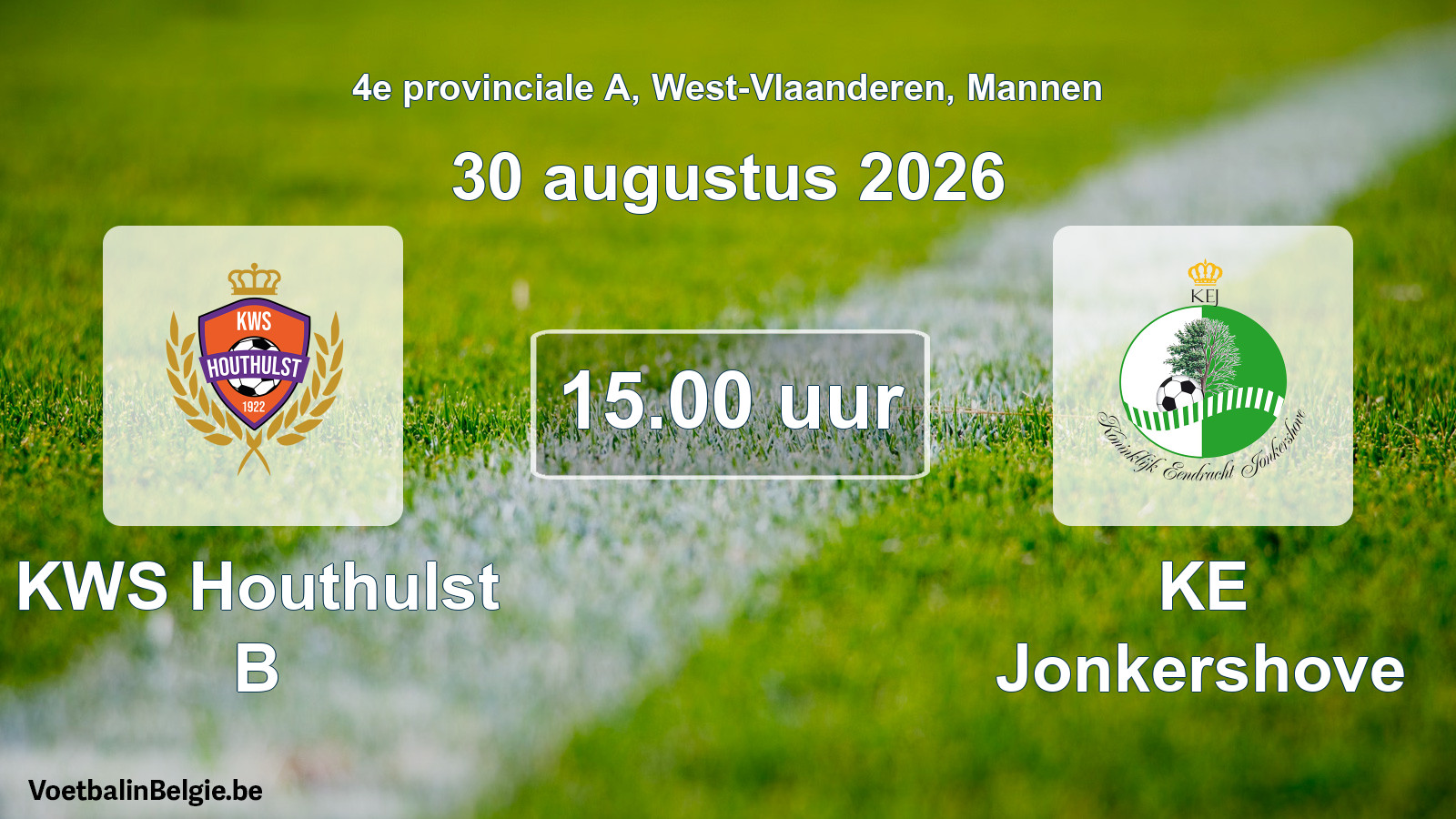 Geplande wedstrijd mannenvoetbal: KWS Houthulst B - KE Jonkershove (30 augustus 2026)