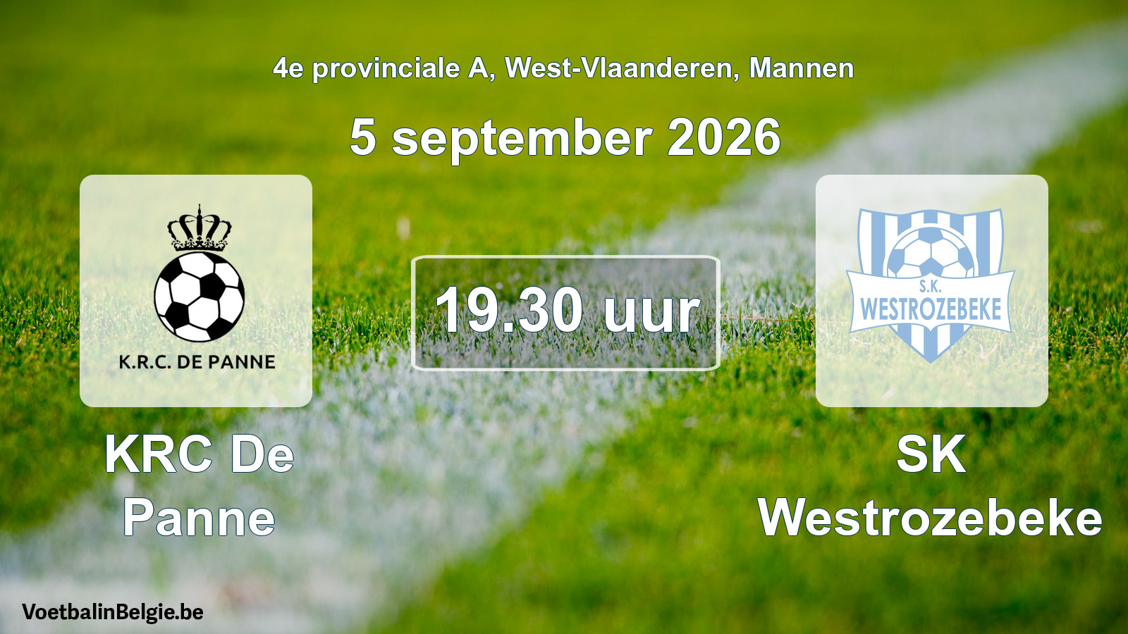 Geplande wedstrijd mannenvoetbal: KRC De Panne - SK Westrozebeke (5 september 2026)