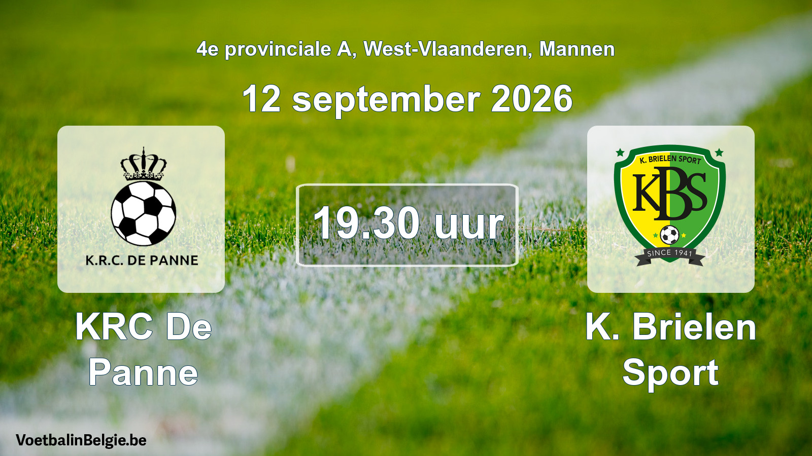 Geplande wedstrijd mannenvoetbal: KRC De Panne - K. Brielen Sport (12 september 2026)